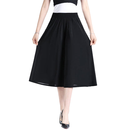 Damen-Culottes mit hoher, elastischer Taille und plissiertem, weitem Bein reines Schwarz