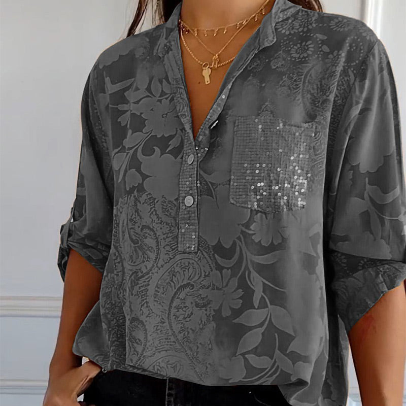 White floral shirt with breast pocket – Helena