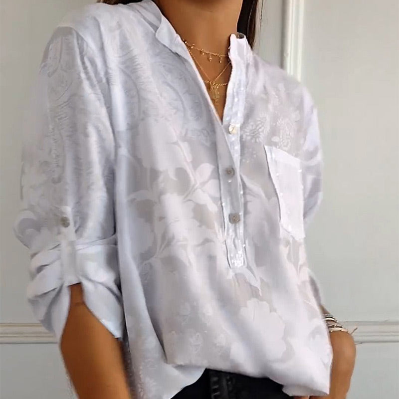 White floral shirt with breast pocket – Helena