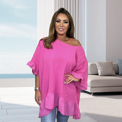 Lockere, plissierte Off-Shoulder-Blusen für Damen