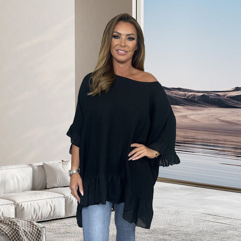 Lockere, plissierte Off-Shoulder-Blusen für Damen