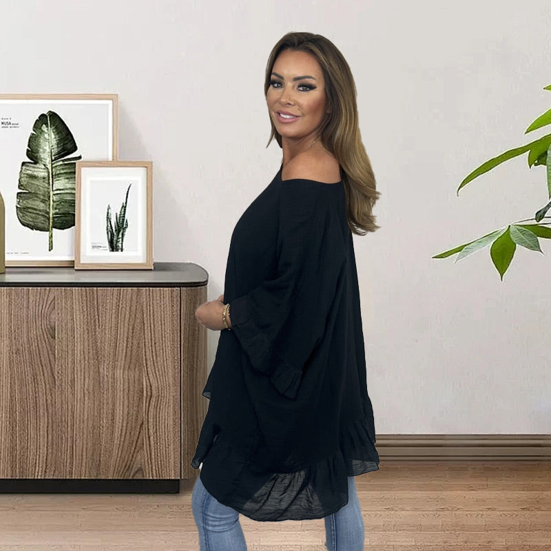 Lockere, plissierte Off-Shoulder-Blusen für Damen