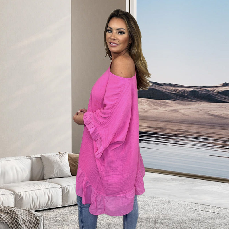 Lockere, plissierte Off-Shoulder-Blusen für Damen