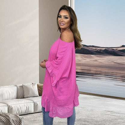 Lockere, plissierte Off-Shoulder-Blusen für Damen