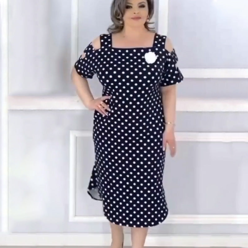 Women's Polka Dot Off Shoulder Kleid