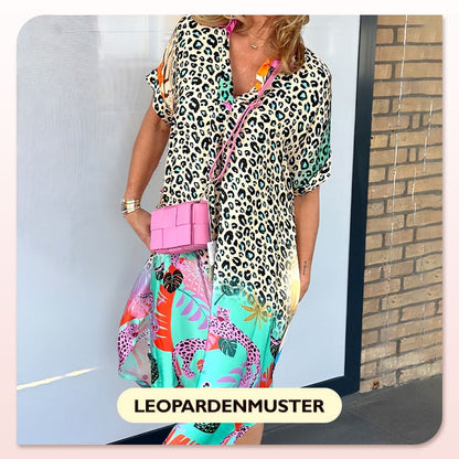 【🔥49% Rabatt🔥】Lässiges kurzärmeliges Kleid mit Leopardenmuster für Frauen