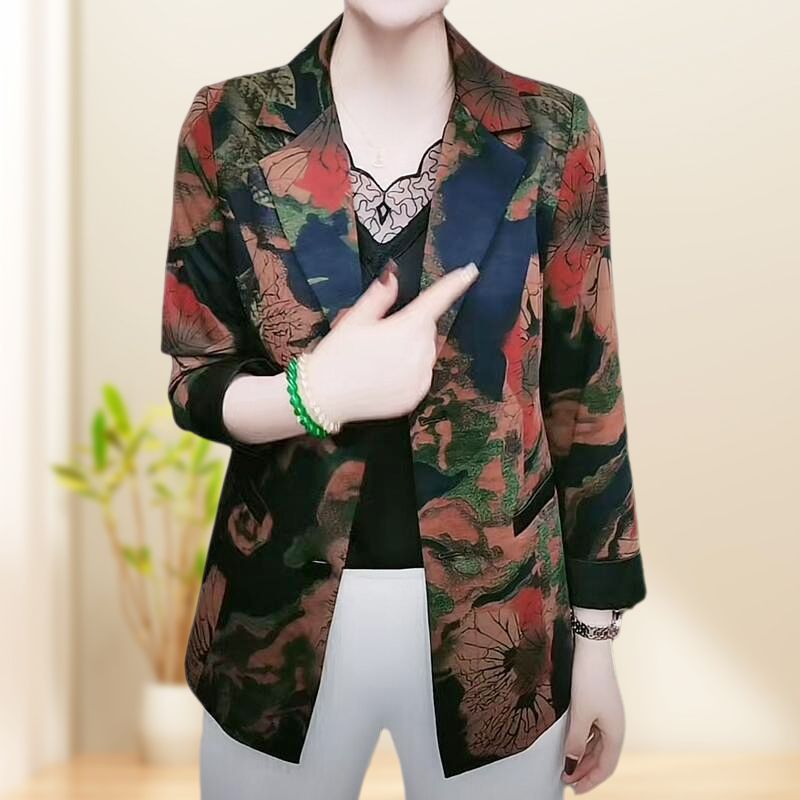 Stylish lightweight floral print suit jacket for women 