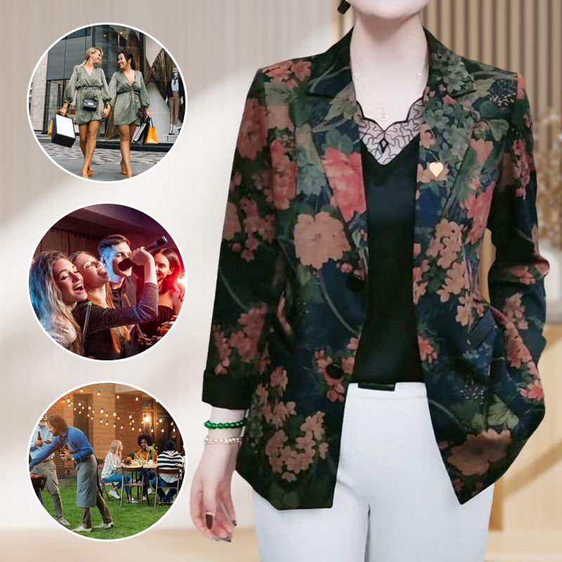 Stylish lightweight floral print suit jacket for women 