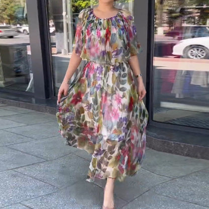 49% OFF 💕Fashion Round Neck Printed Flowy Dress 