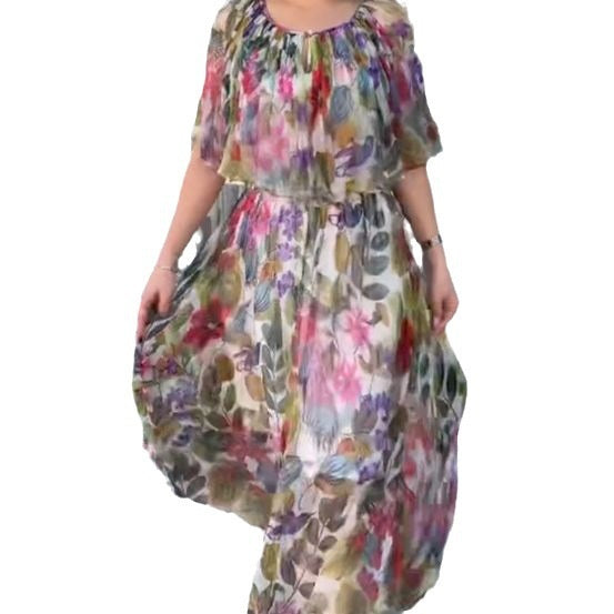 49% OFF 💕Fashion Round Neck Printed Flowy Dress 