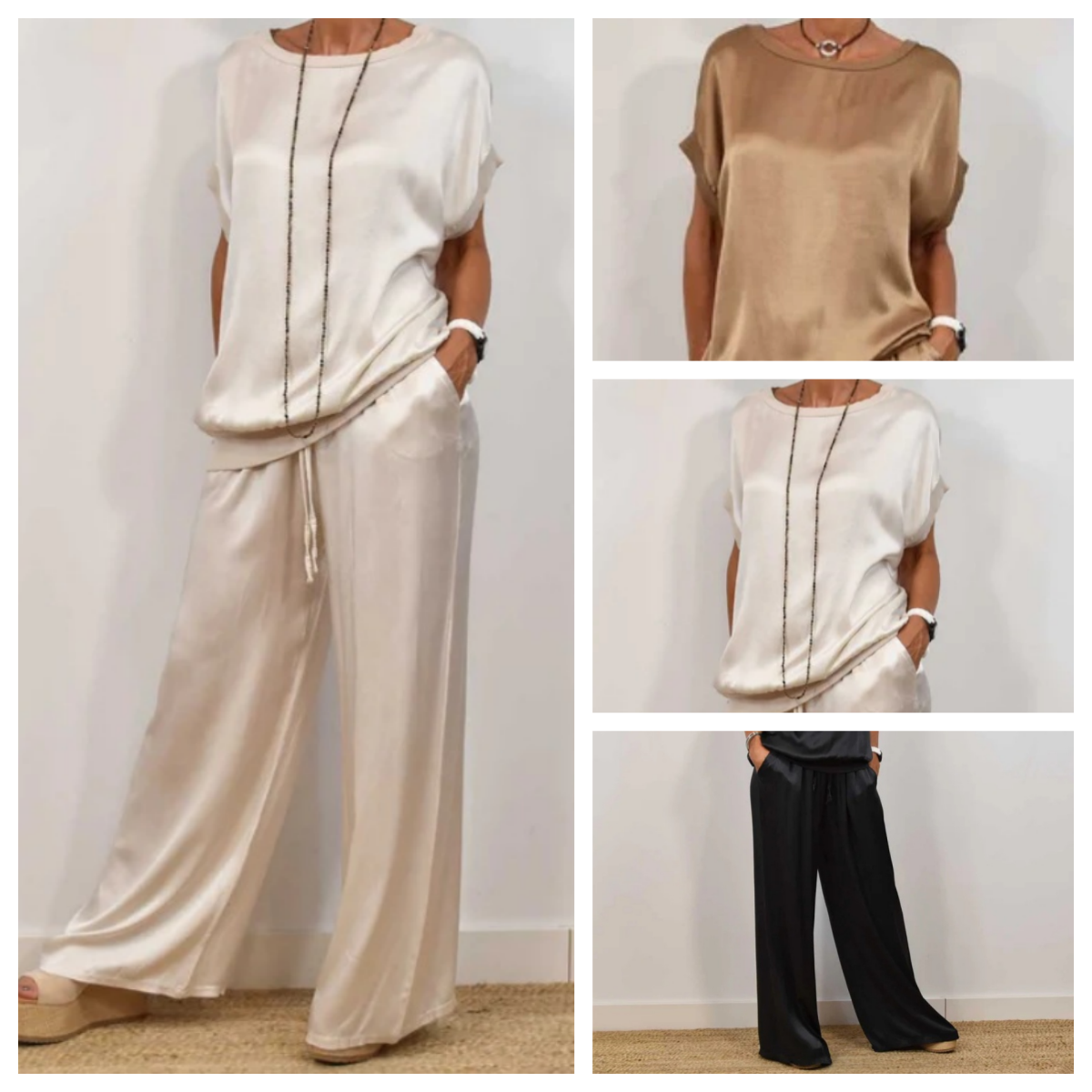 Damen Satin 2-teiliges Set: Kurzarm-Top und Hose【Kaufen Sie 2 versandkostenfrei】