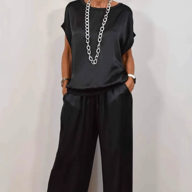 Damen Satin 2-teiliges Set: Kurzarm-Top und Hose【Kaufen Sie 2 versandkostenfrei】