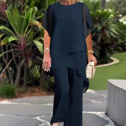 💎 50% RABATT! 💎 Charmantes asymmetrisches Top & Wide-Leg-Hosen-Set – asymmetrischer Saum, fließende Doppellage & ganztägige Eleganz 👗✨