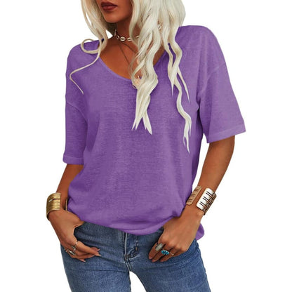 🔥Letzter Tag 63 % Rabatt🔥Einfarbiges Damen-T-Shirt mit V-Ausschnitt – 12 FARBEN
