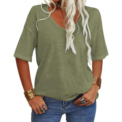 🔥Letzter Tag 63 % Rabatt🔥Einfarbiges Damen-T-Shirt mit V-Ausschnitt – 12 FARBEN