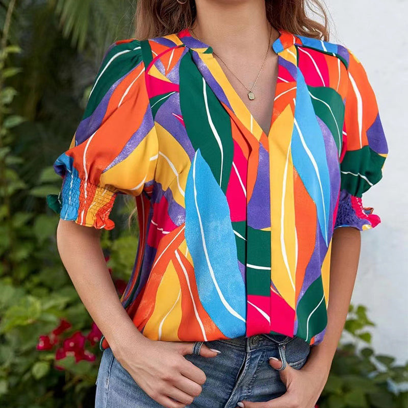 🌸 FLASH-SALE: 50% AUF BLUSEN! 👒 Damen Bluse mit Blumenmuster – Romantische Puffärmel & V-Ausschnitt 💃