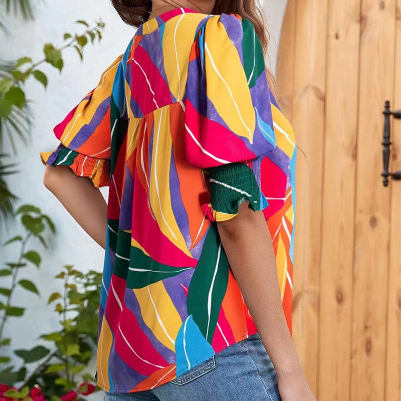 🌸 FLASH-SALE: 50% AUF BLUSEN! 👒 Damen Bluse mit Blumenmuster – Romantische Puffärmel & V-Ausschnitt 💃