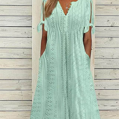 👗 50% RABATT! ⏰ Elegantes V-Ausschnitt-Kleid mit dezenten Cut-Outs für Damen – Figurumschmeichelnd, luftig & perfekt für Sommerpartys und besondere Anlässe 💃