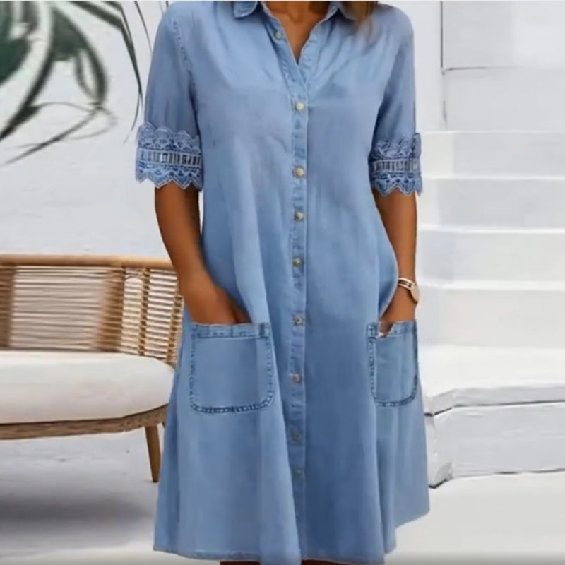 Elegantes einfarbiges Jeanskleid für Damen