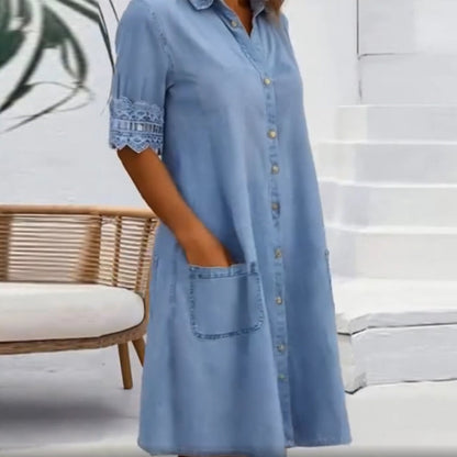 Elegantes einfarbiges Jeanskleid für Damen