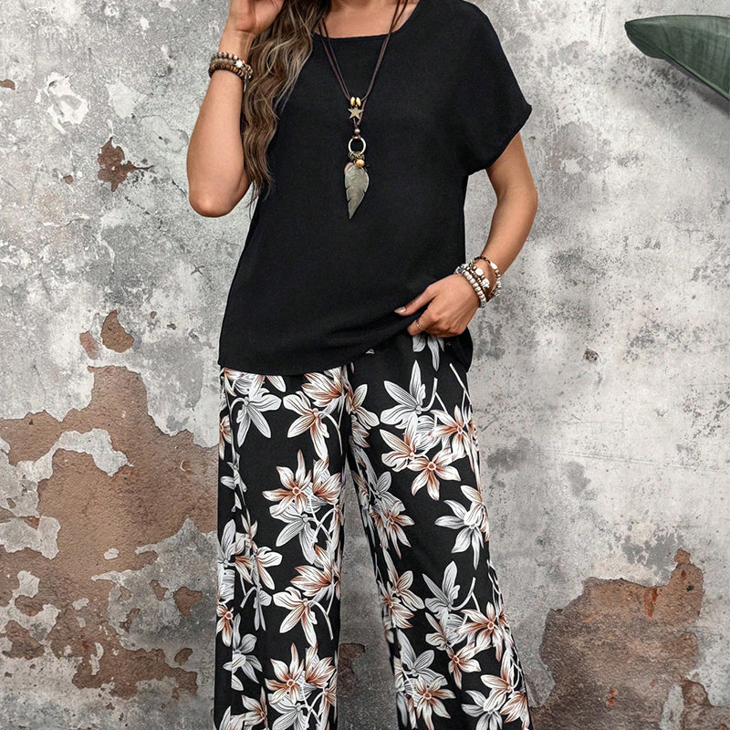⏳Begrenzte Zeit 50% Rabatt💥Lässiges Damen-Set mit weiten Hosen und kurzärmligem Oberteil mit Blumenmuster