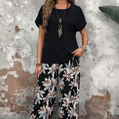 ⏳Begrenzte Zeit 50% Rabatt💥Lässiges Damen-Set mit weiten Hosen und kurzärmligem Oberteil mit Blumenmuster