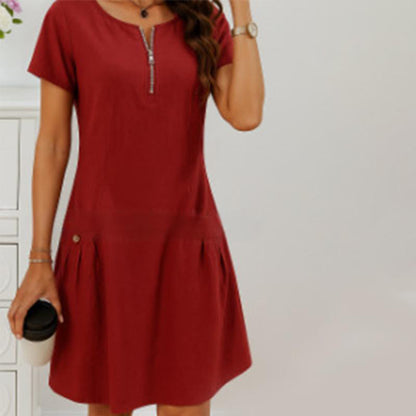 🔥 50% Rabatt für kurze Zeit! 👗Damen Halbreißverschluss-Kleid mit Knopf & Taschen – tailliert & figurschmeichelnd, in 6 Farben, perfekt für Büro & Alltag ✨