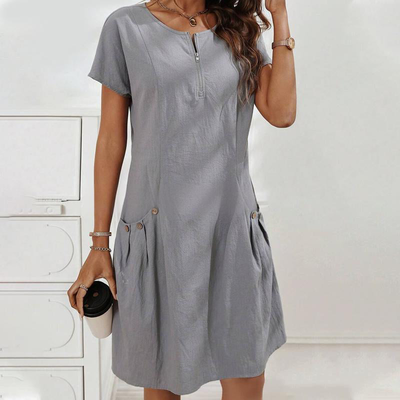 🔥 50% Rabatt für kurze Zeit! 👗Damen Halbreißverschluss-Kleid mit Knopf & Taschen – tailliert & figurschmeichelnd, in 6 Farben, perfekt für Büro & Alltag ✨