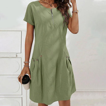 🔥 50% Rabatt für kurze Zeit! 👗Damen Halbreißverschluss-Kleid mit Knopf & Taschen – tailliert & figurschmeichelnd, in 6 Farben, perfekt für Büro & Alltag ✨