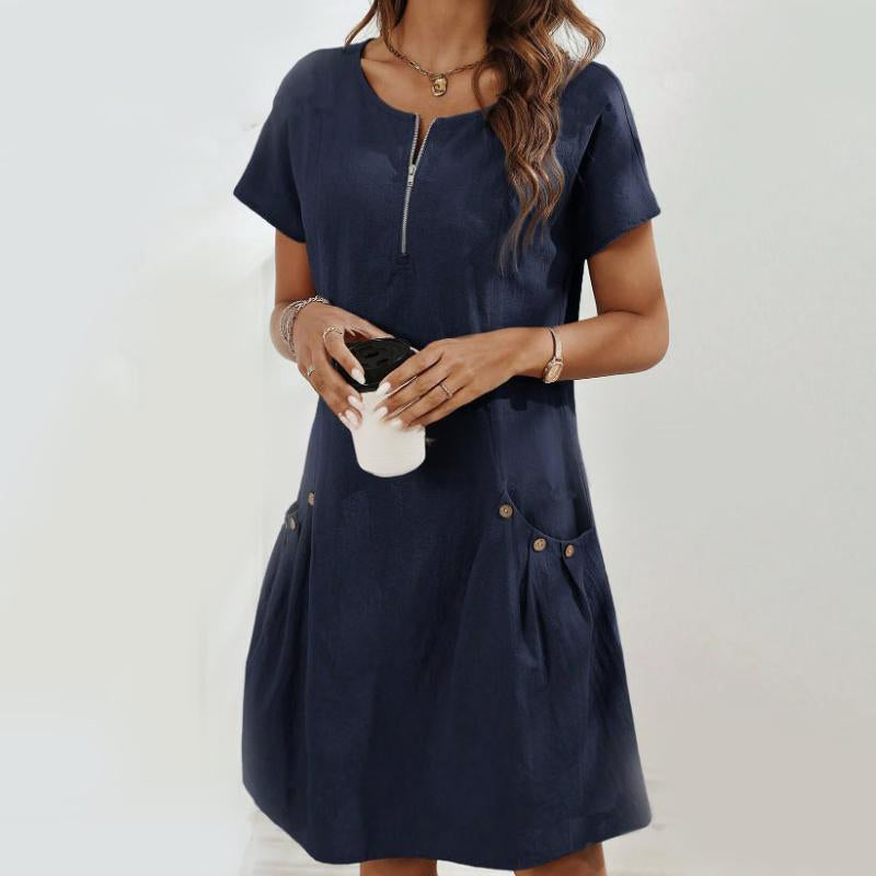 🔥 50% Rabatt für kurze Zeit! 👗Damen Halbreißverschluss-Kleid mit Knopf & Taschen – tailliert & figurschmeichelnd, in 6 Farben, perfekt für Büro & Alltag ✨
