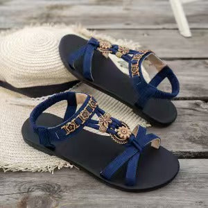 👡 50% RABATT! 🌼 Flache Damen-Sandalen – Runde Zehen, Atmungsaktiv, Verstellbarer Knöchelriemen & Blumen-Dekor Für Einen Romantischen Sommerlook ✨