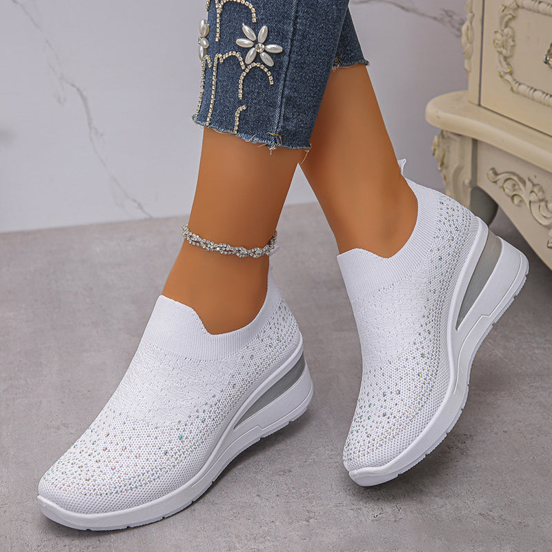 Damen-Sneakers mit Strass-Mesh und Keilabsatz