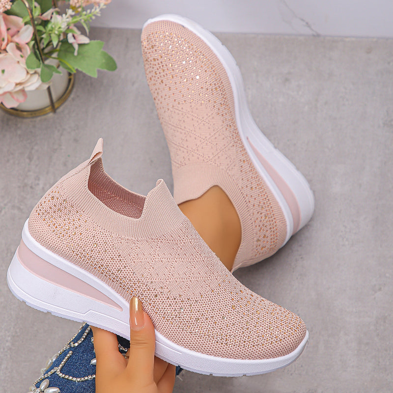 Damen-Sneakers mit Strass-Mesh und Keilabsatz