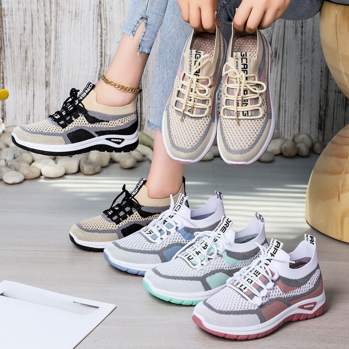 📢🎉👟 Damen Laufschuhe mit Schnürung – Atmungsaktives Mesh – Gepolsterte Sohle – Rutschfest & Leicht – Für Sport & Freizeit