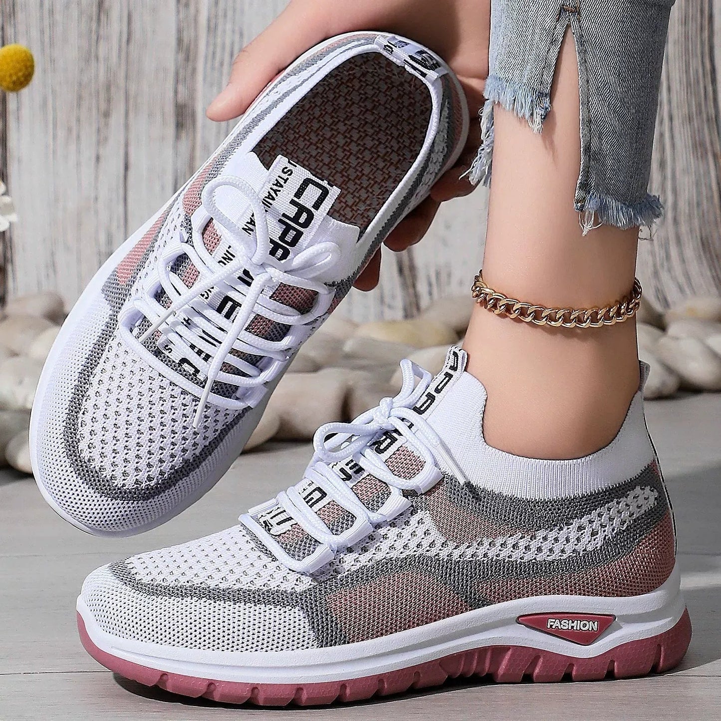 📢🎉👟 Damen Laufschuhe mit Schnürung – Atmungsaktives Mesh – Gepolsterte Sohle – Rutschfest & Leicht – Für Sport & Freizeit