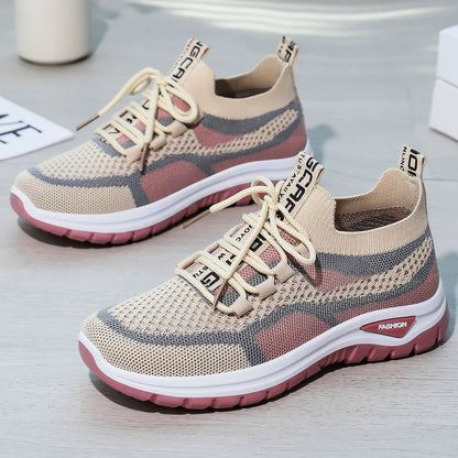 📢🎉👟 Damen Laufschuhe mit Schnürung – Atmungsaktives Mesh – Gepolsterte Sohle – Rutschfest & Leicht – Für Sport & Freizeit