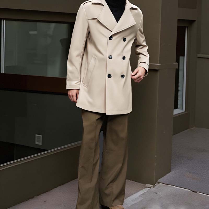 Herren Slim-Fit Trenchcoat im Zweireiher-Stil