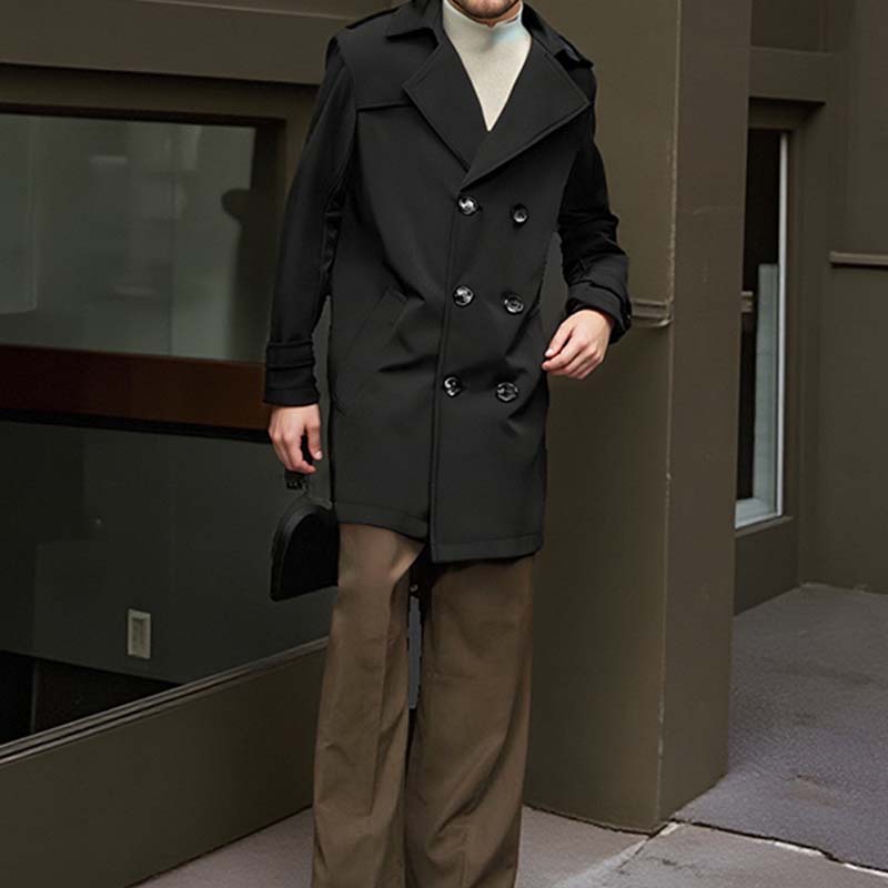 Herren Slim-Fit Trenchcoat im Zweireiher-Stil