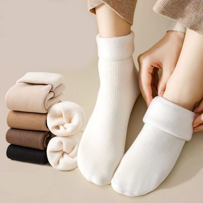 🧦Dicke, warme Socken in Einfarbe bis zur Wade für Frauen（3 Paar）