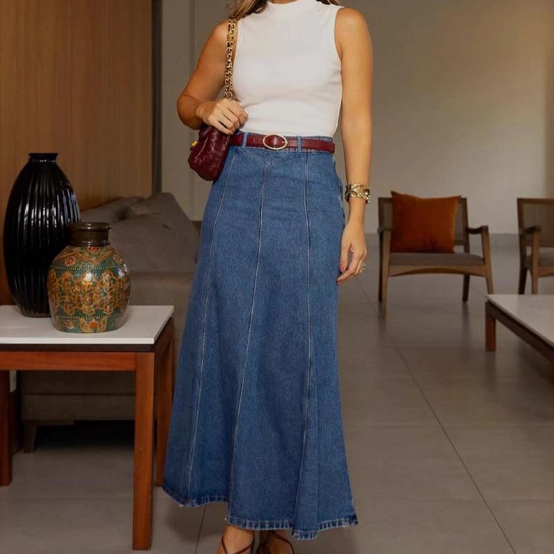 🎁2026 Neuheiten 50 % RABATT👗Damen-Maxirock aus Denim – Hohe Taille & A-Linien-Schnitt