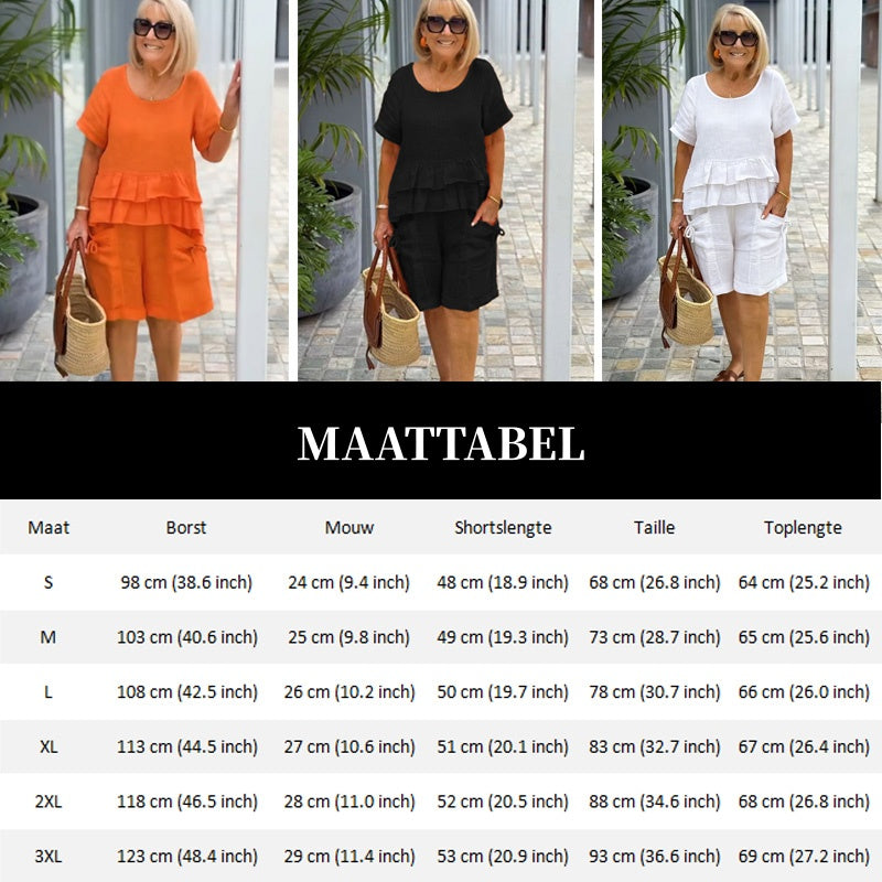 💖🌸 Zweiteiliges Freizeit-Lounge-Set für Damen – lockerer Schnitt, Rüschensaum, praktische Seitentaschen