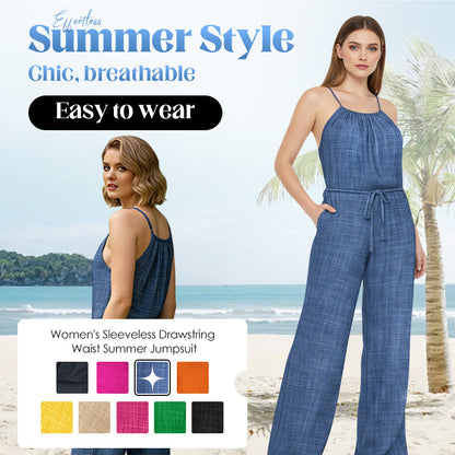 Ärmelloser Sommer-Jumpsuit für Damen mit Kordelzug in der Taille