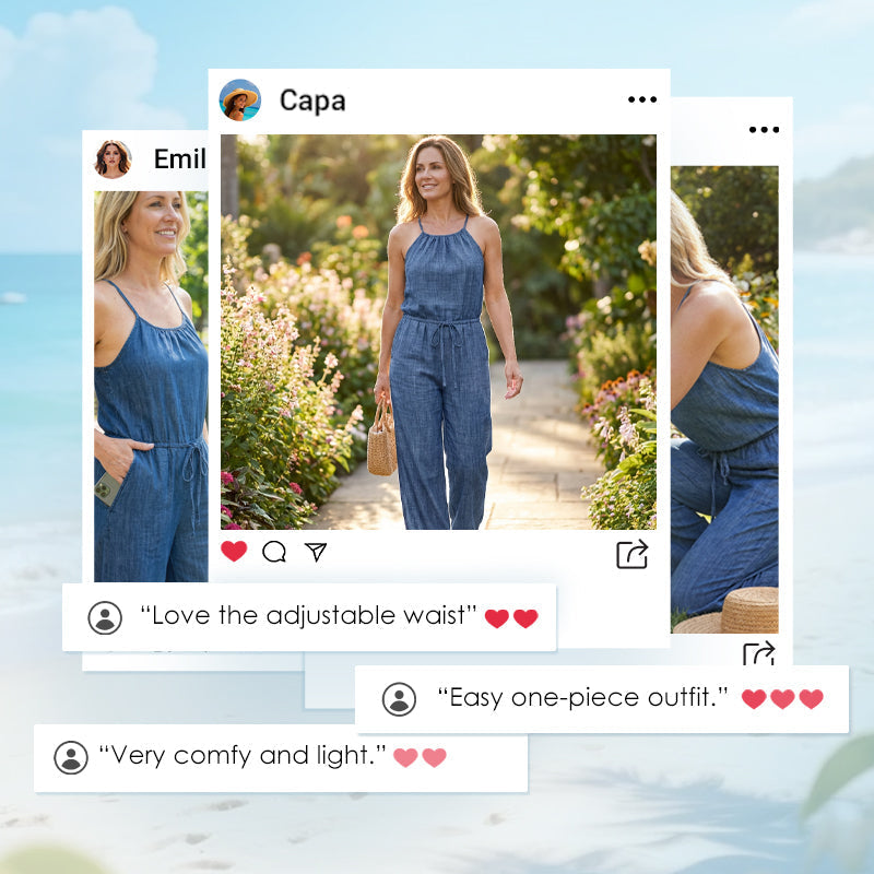 Ärmelloser Sommer-Jumpsuit für Damen mit Kordelzug in der Taille