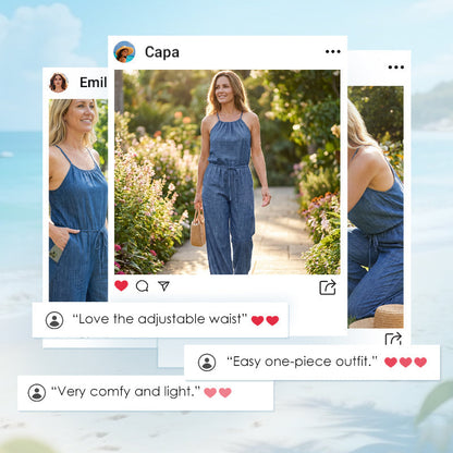 Ärmelloser Sommer-Jumpsuit für Damen mit Kordelzug in der Taille