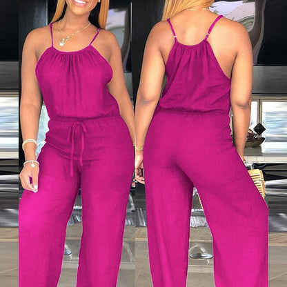 Ärmelloser Sommer-Jumpsuit für Damen mit Kordelzug in der Taille