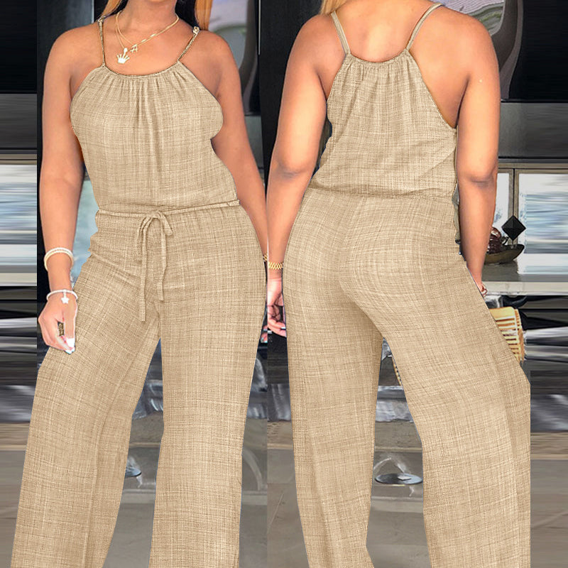 Ärmelloser Sommer-Jumpsuit für Damen mit Kordelzug in der Taille