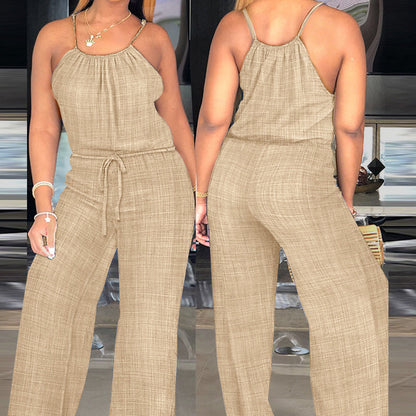 Ärmelloser Sommer-Jumpsuit für Damen mit Kordelzug in der Taille