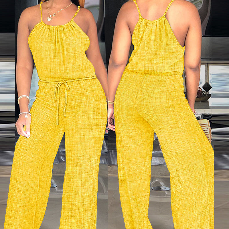 Ärmelloser Sommer-Jumpsuit für Damen mit Kordelzug in der Taille