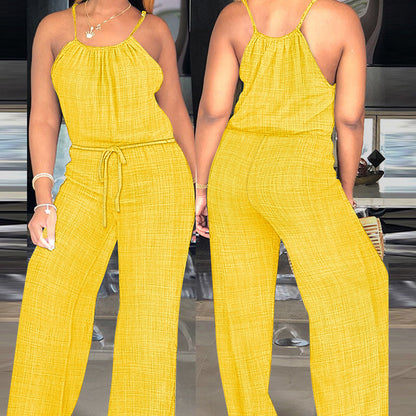 Ärmelloser Sommer-Jumpsuit für Damen mit Kordelzug in der Taille