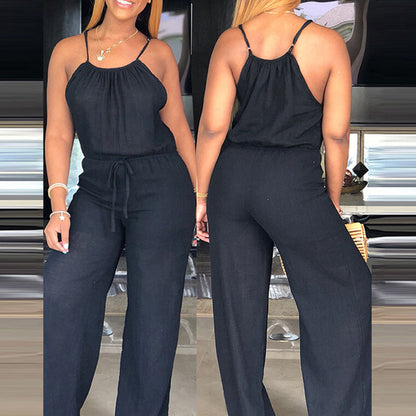 Ärmelloser Sommer-Jumpsuit für Damen mit Kordelzug in der Taille
